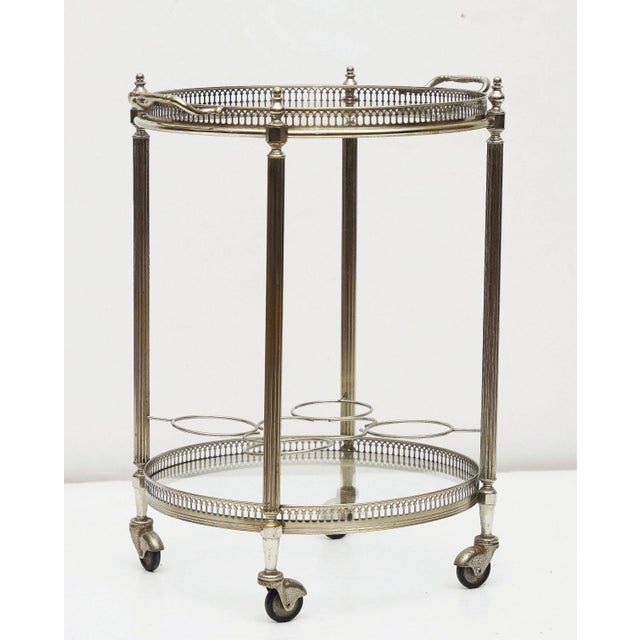 French Round Rolling Drinks Cart of Nickel Chrome With Tray Top For Sale - Image 4 of 12