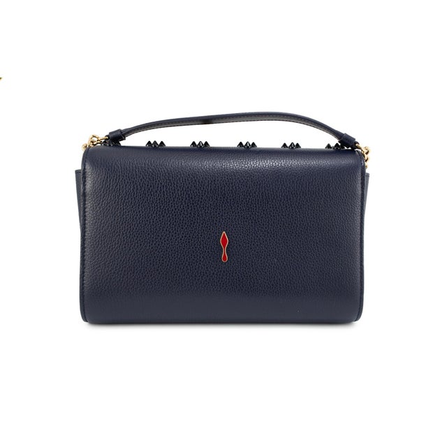 Early 21st Century Christian Louboutin Paloma Navy Leather Spike Gold Hardware Crossbody Clutch Bag For Sale - Image 5 of 12