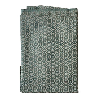 Designer Fortuny Style Hand Printed Fortuny Style Dark Green Cotton Fabric- 1 1/3 Yards For Sale