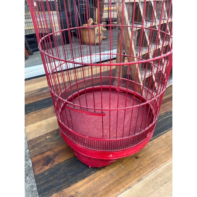 Wood Vintage Red Wood Bird Cage For Sale - Image 7 of 7