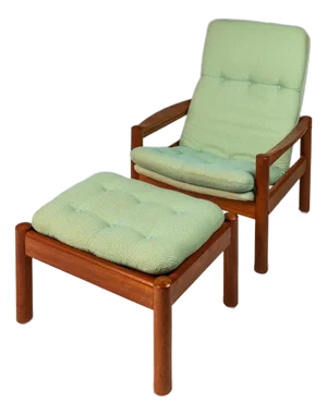 Danish Mid-Century Modern Lounge Chair With Matching Ottoman Set in Solid Teak by Domino Møbler, Denmark, Circa 1970s