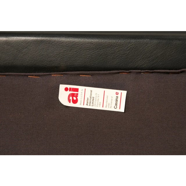 Set of Six Black Leather Dining Armchairs W Cassina Label, C 1980s, Refinished For Sale - Image 16 of 16