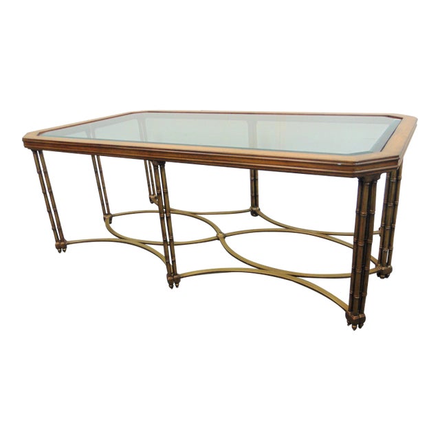 Hollywood Regency Style Faux Bamboo Coffee Table For Sale