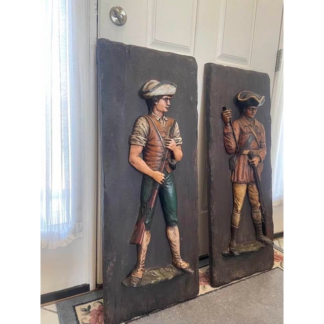 American Pair of Large HTF Midcentury 1960s American Revolutionary War Minutemen Soldiers 3d Wall Decor Rough Luxe Appeal For Sale - Image 3 of 10