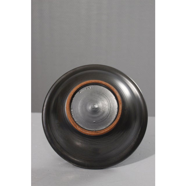 Ceramic Satin Black Enamel Fruit Bowl attributed to Robert Picault for Vallauris, 1950s For Sale - Image 7 of 12