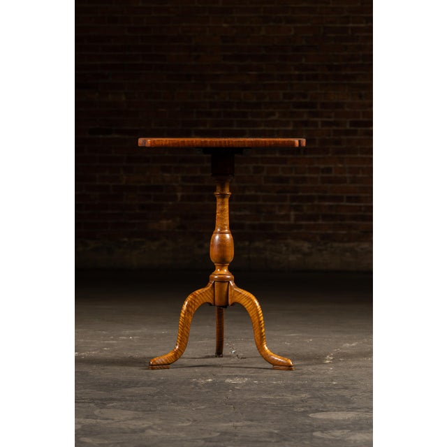 American Antique Flamed Maple Tilt-Top Table on Tripod Base With Tiger Grain For Sale - Image 3 of 7