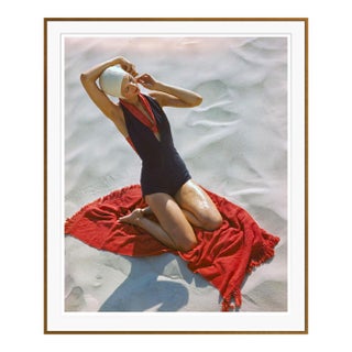 Toni Frissell 'Girl on the Beach' Archival Pigment Print Framed in Brown For Sale