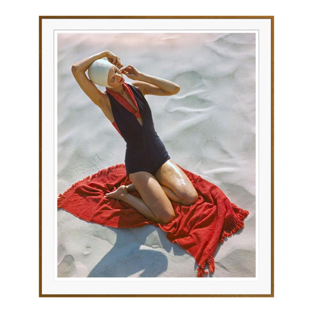 Toni Frissell 'Girl on the Beach' Archival Pigment Print Framed in Brown For Sale