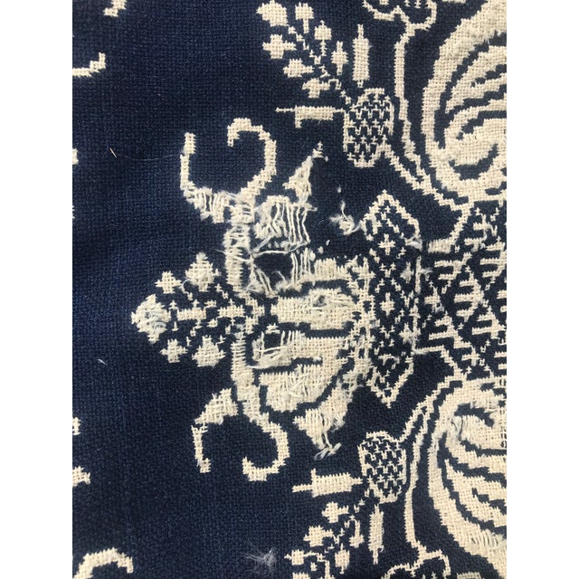 Blue Antique 1844 Jacquard Hand-Loomed Blue Cream Cotton Wool Textile Coverlet For Sale - Image 8 of 13