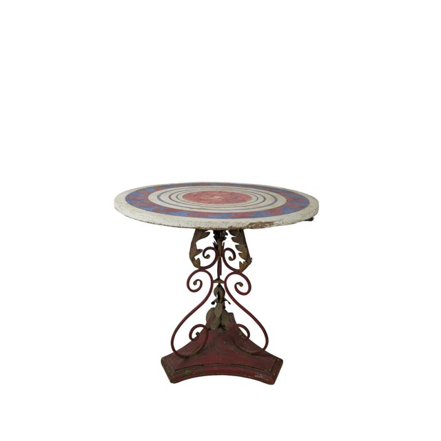 Wood French Garden Table with Painted Top and Iron and Wood Base, 1900s For Sale - Image 7 of 7