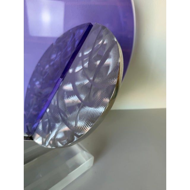 1990's Vintage Postmodern Geometric Abstract Lucite & Stainless Steel Table Sculpture, Signed For Sale - Image 9 of 12