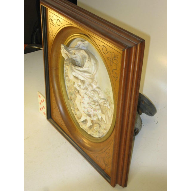 Brown Antique Porcelain Plaque, "The Storm" (La Tempête) After: French Artist Pierre Auguste Cot, Walnut Frame, European Figurine For Sale - Image 8 of 12