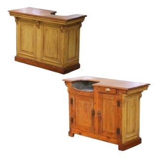 19th Century French Provincial Painted Pine Bar With Zinc Liner From Normandy For Sale