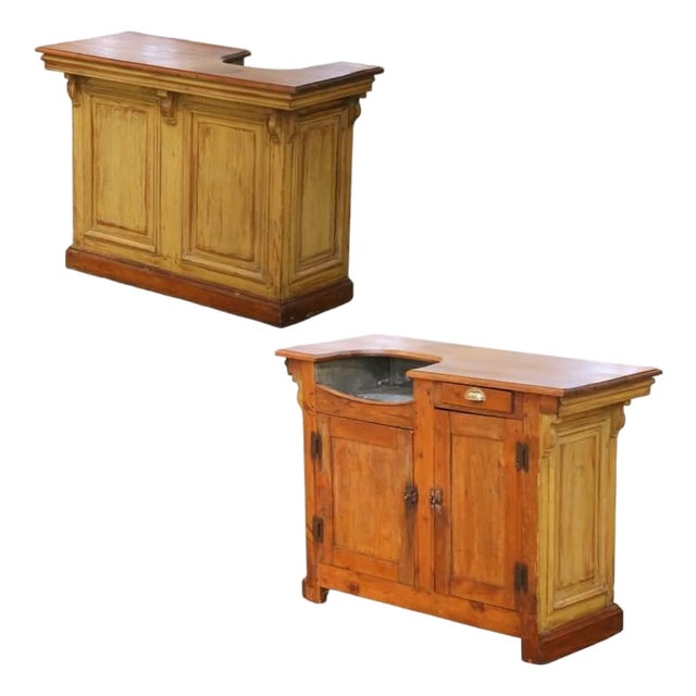 19th Century French Provincial Painted Pine Bar With Zinc Liner From Normandy For Sale