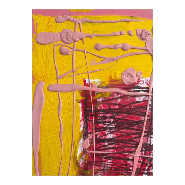 Paint on canvas. An original abstract painting by Lesley Grainger. Signed on the back.