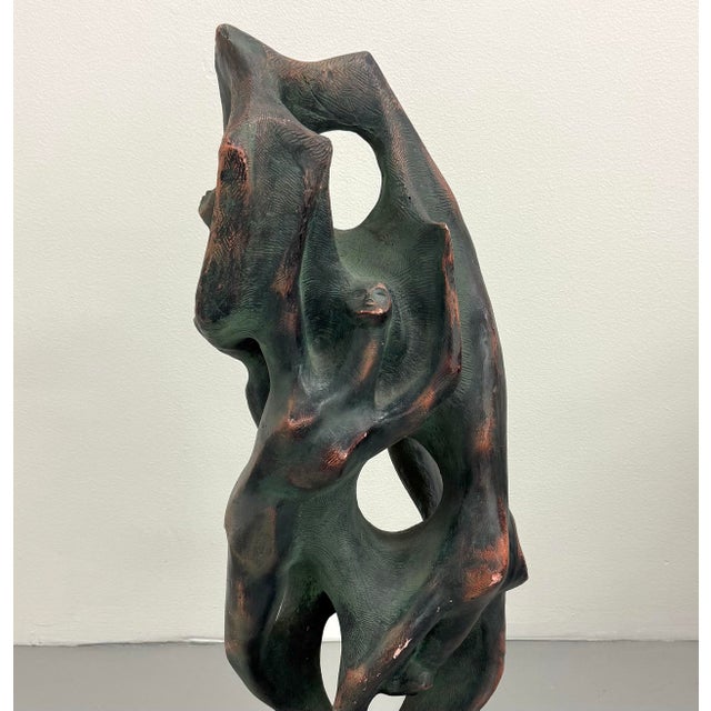 Vintage Hand Carved Abstract Ceramic Figurative Sculpture With Verdigris Finish For Sale In West Palm - Image 6 of 7