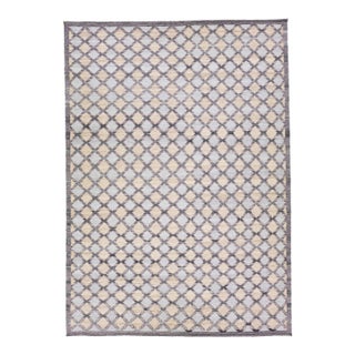 Modern Swedish Style Gray and Beige Handmade Geometric Wool Rug For Sale