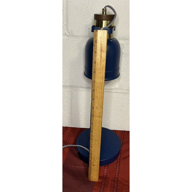 Vintage Mid-Century Modern Blue Adjustable Desk Bankers Student Lamp For Sale - Image 4 of 4