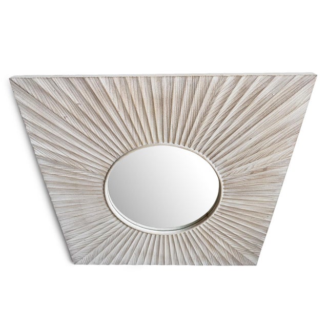 White Wash Wood Sunburst Square Wall Mirror For Sale - Image 4 of 4