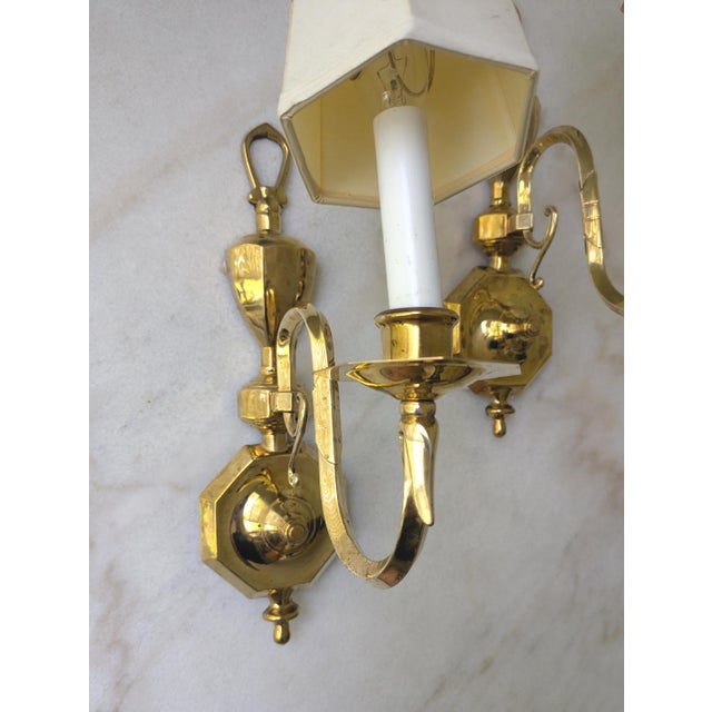 Late 20th Century Vintage French Style Brass & Candlestick Electric Wall Sconce , a Pair For Sale - Image 5 of 8