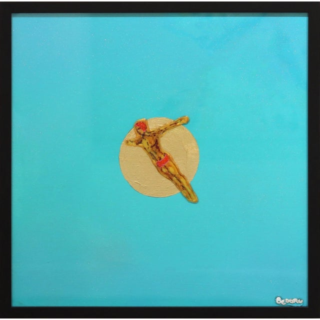 Freedom Ii - Framed Original Figurative Diver in Water Artwork by Beddru For Sale