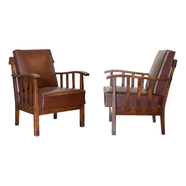 Set of Rustic Oak Armchairs, 1960s For Sale