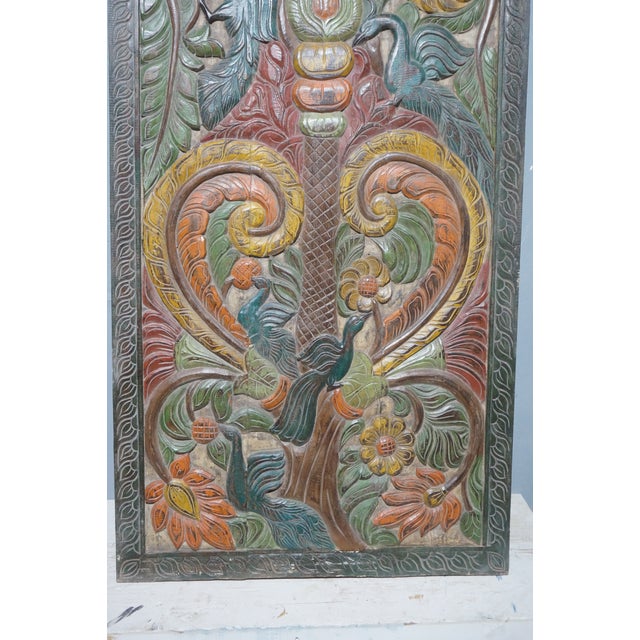 Vintage Bodhi Tree Carved Wood Door Panel – Colorful Feature Wall Accent 84x36 For Sale - Image 4 of 6