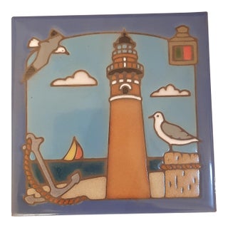 Lighthouse Ocean Glazed Tile Trivet For Sale