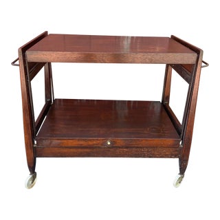 Vintage Mahogany Bar Cart With Pull Up Extension For Sale
