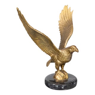 Vintage Federal Brass Eagle Sculpture With Marble Base For Sale