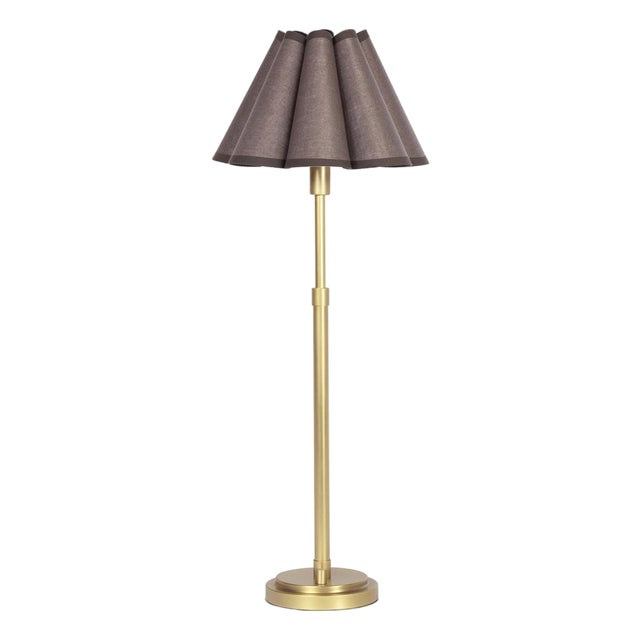 Polly Buffet Lamp, Natural Brass with Umber Scalloped Shade For Sale