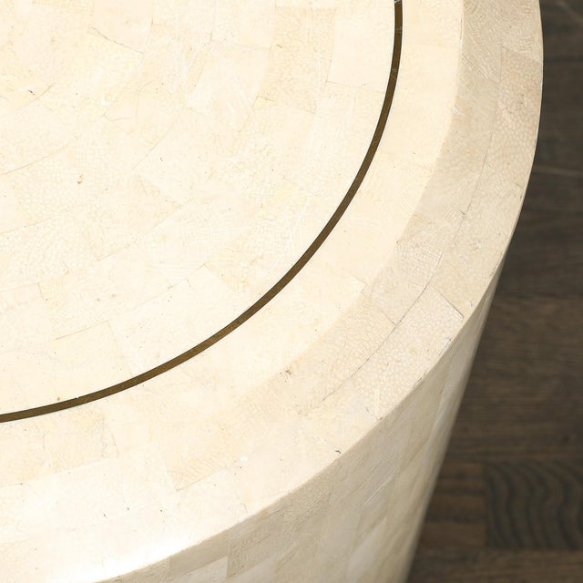 Metal Mid-Century Drum Form Brass Inlay Tessellated Stone Side Table by Maitland Smith For Sale - Image 7 of 14