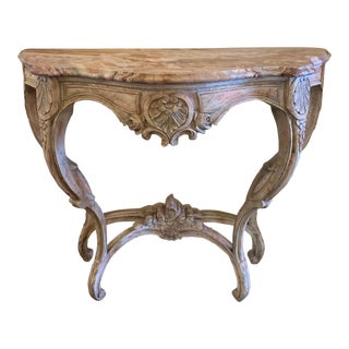 Early 20th Century Italian Carved Wood Wall Console Table With Marble Top For Sale