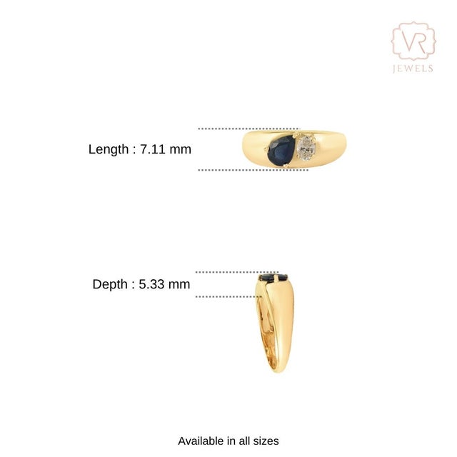 14k Yellow Gold Cigar Band Ring With Blue Sapphire & Diamond Size 7 For Sale - Image 11 of 16