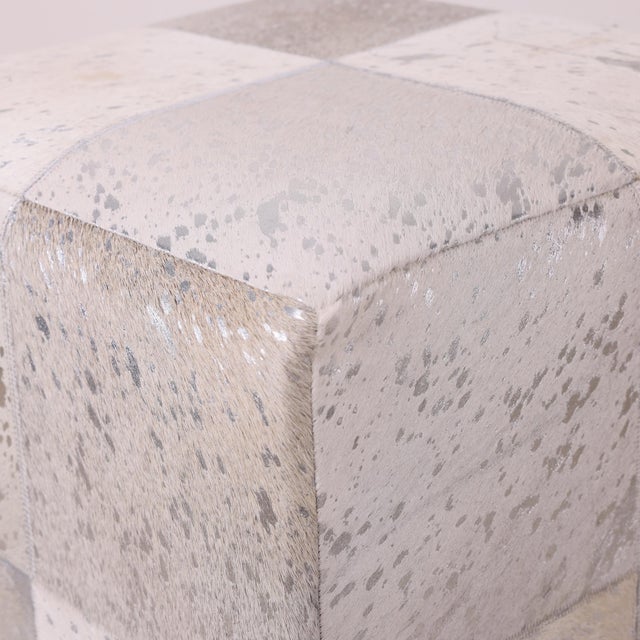 2020s Handmade Brindle Cowhide Leather Cube Ottoman Pouf 18x18x18 in Natural For Sale - Image 5 of 13