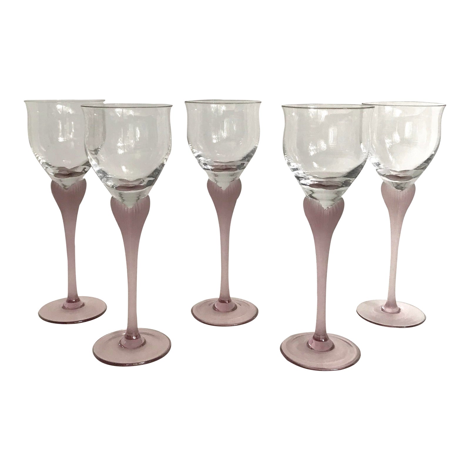 Vintage Mikasa Wine Glasses With Lavender Heart Detailed Stems Set of