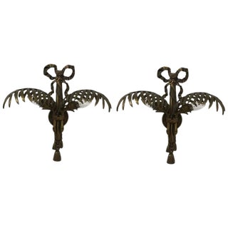 Hollywood Regency Brass Wall Sconces - a Pair For Sale