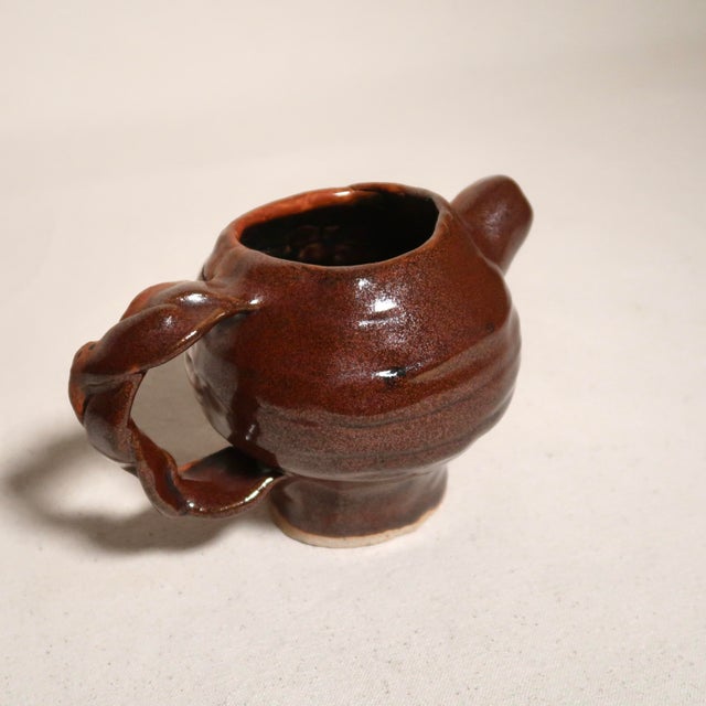 Vintage Brutalist Wabi Sabi Sculptural Studio Pottery Red and Black Glaze Ceramic Vessel For Sale - Image 12 of 17