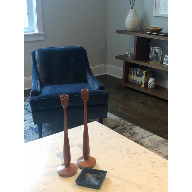 Brown Mid-Century 1967 Handmade Extra Tall Wooden Candlestick Holders - Set of 2 For Sale - Image 8 of 9