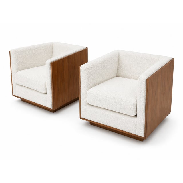 The Lugo Walnut Paneled Swivel Lounge Chairs, a Pair For Sale In San Diego - Image 6 of 6