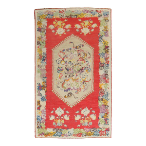 20th Century Bright Red Colorful Turkish Accent Rug