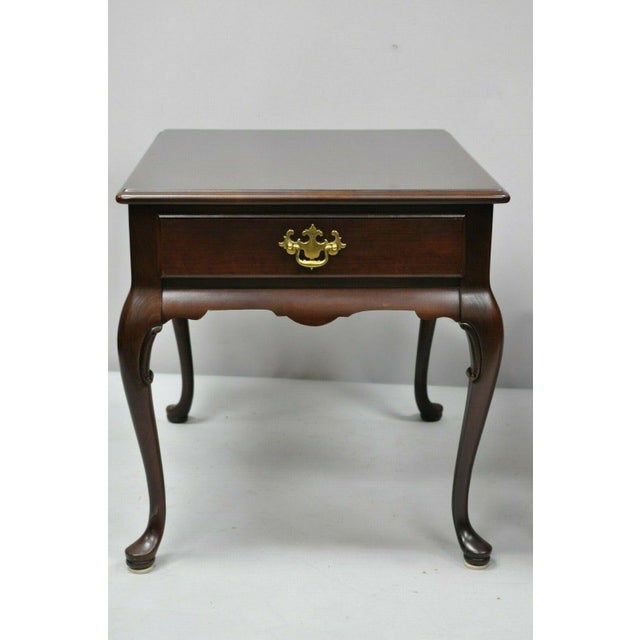 20th Century Queen Anne Cherry Wood 1 Drawer Rectangle End Tables a