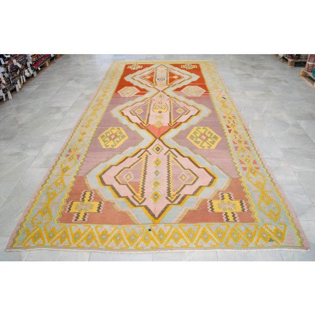 1960s 1960s Vintage Rug, Handmade Large Runner, Turkish Kilim Rug - 6′6″ X 14′8″ For Sale - Image 5 of 11