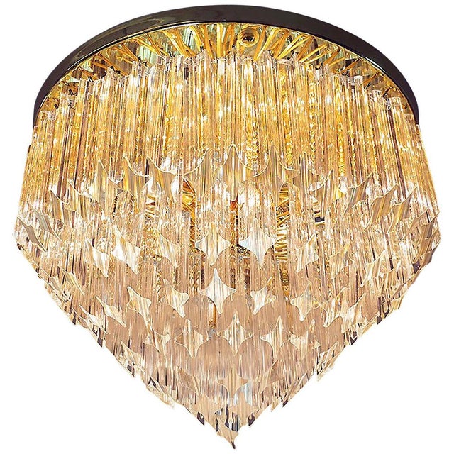German Flush Mount Chandelier in Crystal Prism & Gilt-Brass from Palwa, 1960s For Sale - Image 11 of 11