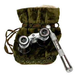 Fine Antique Victorian Josef Rodenstock Berlin Aluminum & Mother of Pearl Opera Glasses With Original Velvet Bag