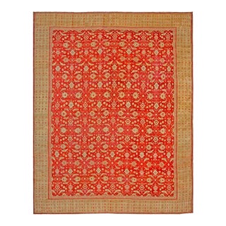 1880s Red Herati Antique Indian Agra Rug 11' 8"x 15' Handknotted Wool Carpet For Sale