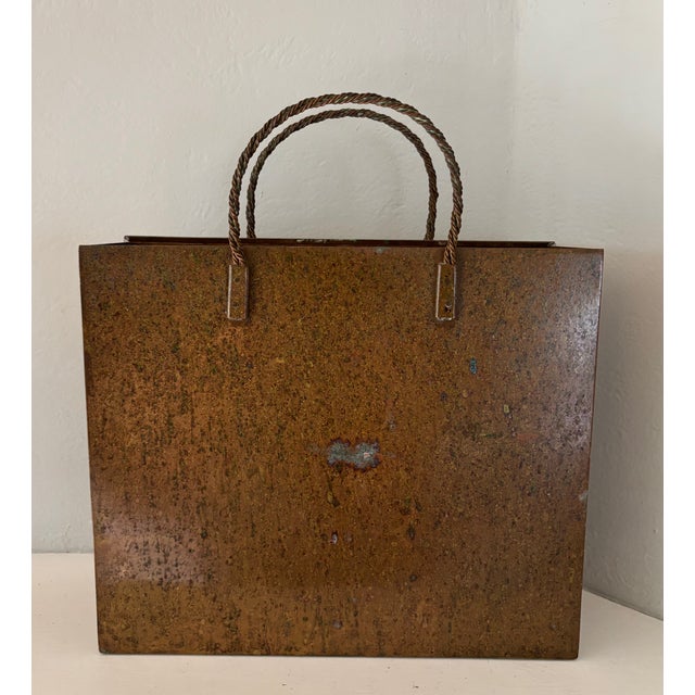 1970s Vintage Gio Ponti Style Italian Italy Brass Shopping Bag Wastebasket Trash Can For Sale - Image 5 of 8