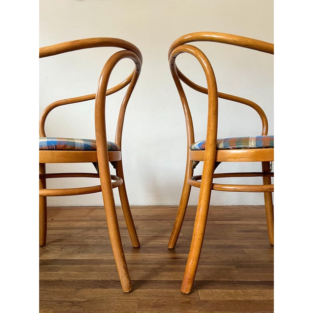Set of 4 Thonet B9 Bentwood Armchairs, Reupholstered in Vintage Hoffman California Plaid Fabric For Sale - Image 10 of 12