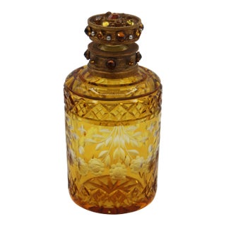 Circa 1920s Czech Gilt Brass & Cut Glass Perfume Bottle For Sale