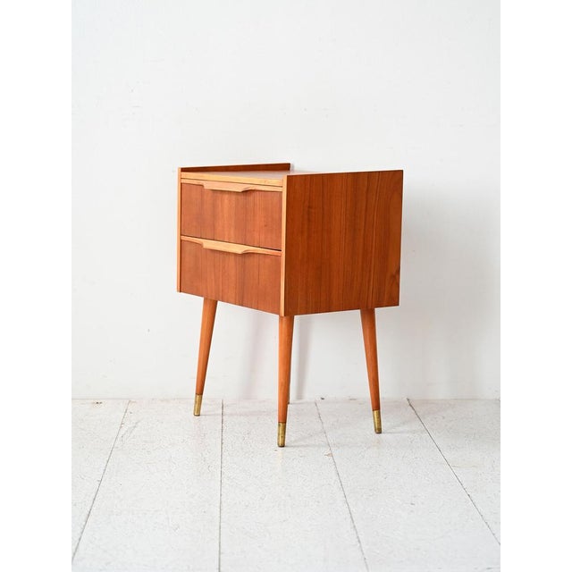 Scandinavian Teak Bedside Table with Brass Details, 1950s For Sale - Image 4 of 9